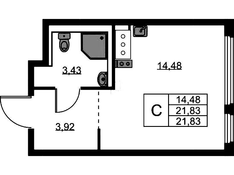 Квартира студия 21.83 м², 10/11 эт., ЖК «Новое Колпино»